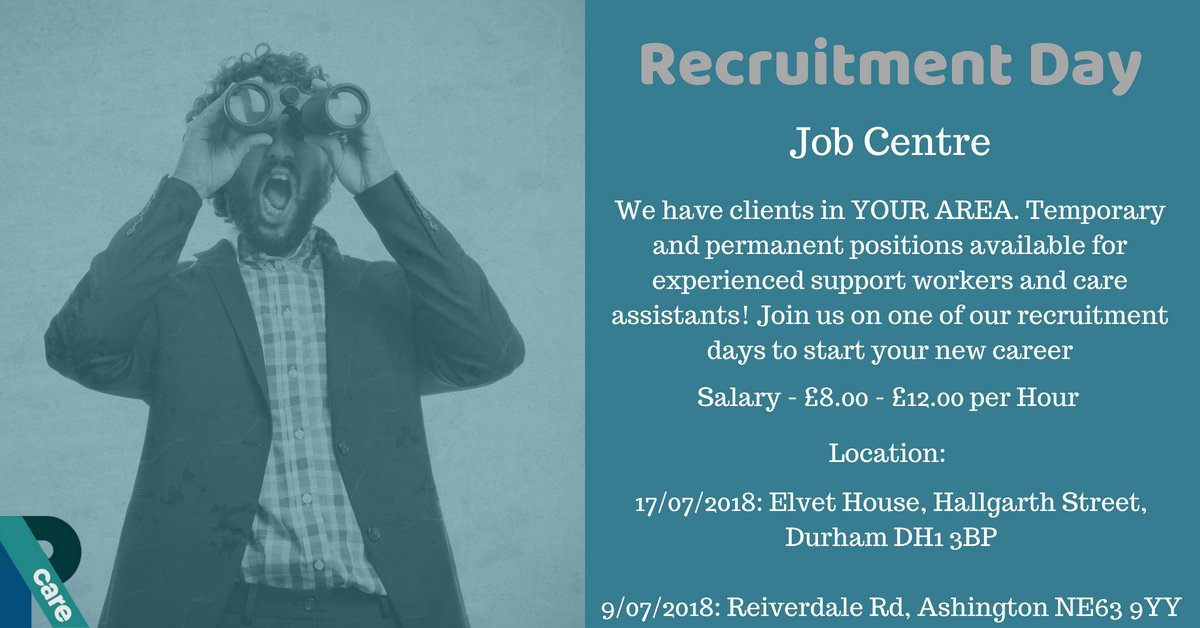 RCarerec's tweet photo. We are having an open recruitment day at the Job Centre on the 16th &amp; 17th of July!

Times: 10am-2pm

For more information contact: 07543220528 https://t.co/Wcdjl1aMDD
