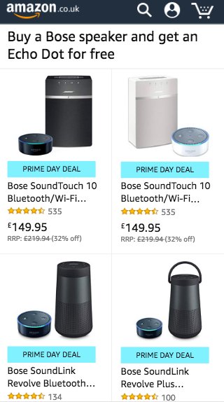 deharieta's tweet photo. Top Electronics deals on Prime Day are Amazon-owned products, but you can also get an Echo Dot for free when buying any of these Bose speakers #PrimeDay #ProfiteroPrimeWatch https://t.co/N3caGujDbe
