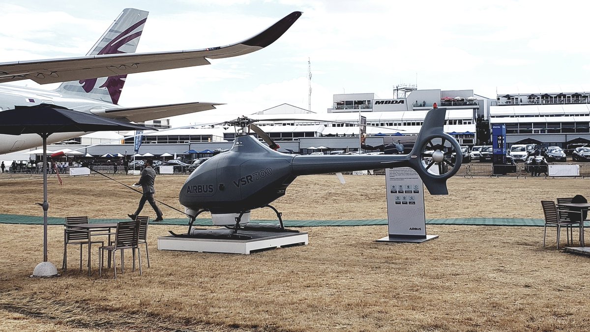 JeffWheless's tweet photo. Some of the coolest stuff at #FIA18 is tucked in behind the big stuff.   #Airbus VSR700 drone.  #avgeek #innovation https://t.co/Xx6n6z3lfj