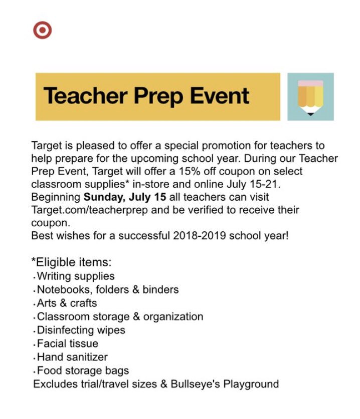 To all of our teachers, Target would like to say THANK YOU!
Please come visit one of our stores for additional savings...