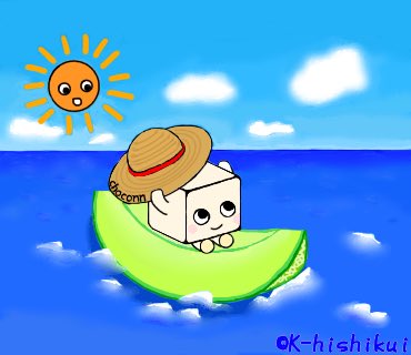 chokotto_chocon's tweet photo. メロンでちょこっと海へ！
#海の日  #ちょこっとチョコん  #チョコレート #メロン #デザート #スイーツ #オリジナルキャラクター #ゆるキャラ #イラスト #デザイン #chocolate #sea #illust  #design https://t.co/68ijp0fDdo