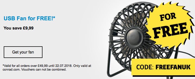 ConradUK's tweet photo. USB Fan for Free! 
Order over £49,99 and stay cool! https://t.co/WGrC0OIyXR https://t.co/BA1ds8b68f