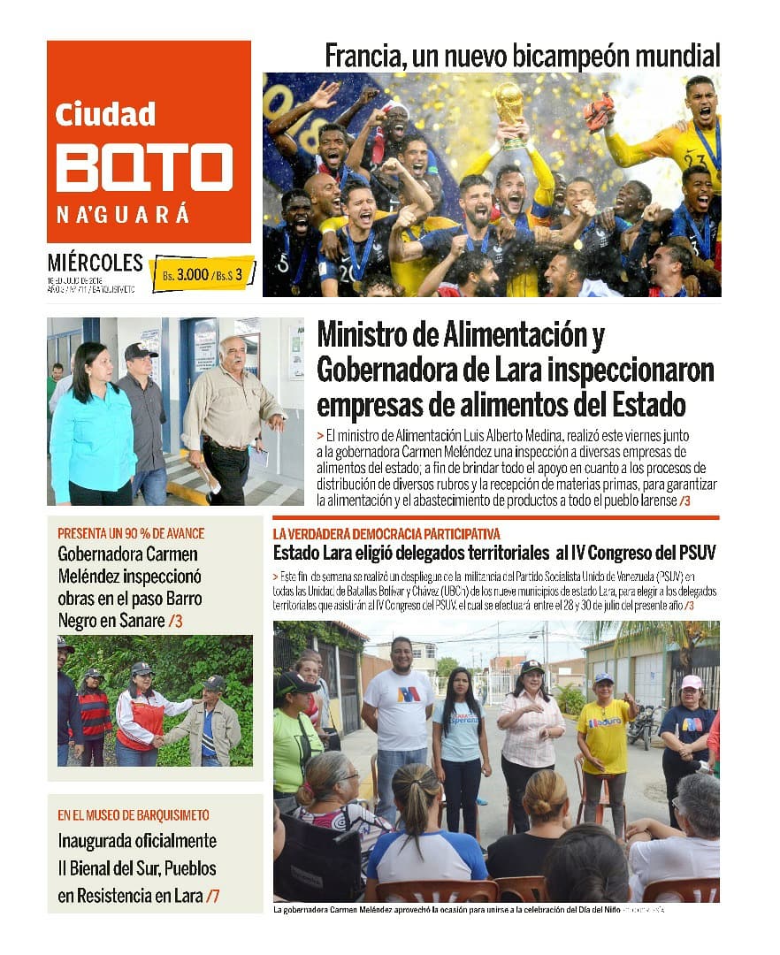 FUNDASELARA's tweet photo. Feliz y bendecido lunes, aquí la portada de hoy #16julio de @ciudadbqto
#Fundasel
#GobiernoProtector
#LaraTierraDeEsperanza https://t.co/2S4ZFMKajG