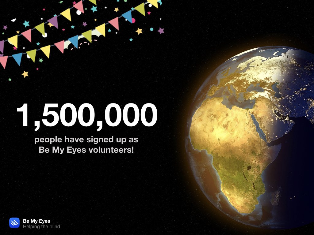 More than 1.5 million people worldwide want to make a difference for #blind and #lowvision individuals and have signed up as #BeMyEyes #volunteers. Thanks to you, we can equip more blind and low vision people with a tool that offers greater independence and accessibility.