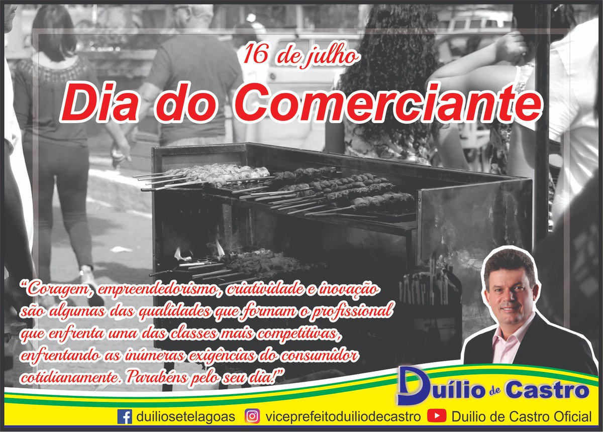 duilio_decastro's tweet photo. 16 de julho - Dia do Comerciante.
“Coragem, empreendedorismo, criatividade e inovação são algumas das qualidades que formam o profissional que enfrenta uma das classes mais competitivas, enfrentando as inúmeras exigências do consumidor cotidianamente. Parabéns pelo seu dia!” https://t.co/BbW5cqyHkt