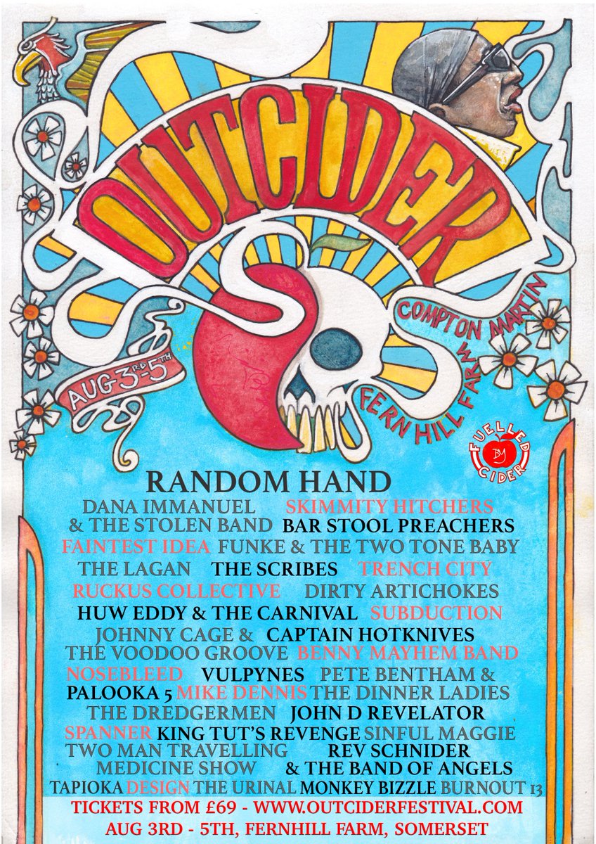 Just 3 weekends until <a href="/outciderfest/">Outcider Festival</a> at <a href="/FernhillFarm1/">Fernhill Farm / Fibre</a> for a weekend of great bands, delicious cider and beautiful people! Featuring <a href="/RandomHandUK/">Random Hand</a>  <a href="/Skimmity/">Skimmity Hitchers</a>  <a href="/funke2tonebaby/">Funke and the Two Tone Baby</a> <a href="/FaintestIdea/">Faintest Idea</a> <a href="/BarPreachers/">BarStoolPreachers</a> <a href="/voodoo_groove/">The_Voodoogroove</a> and more! 3-5th August outciderfestival.com