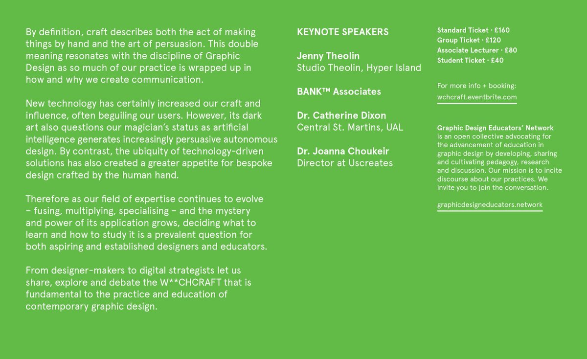 2018 Graphic Design Educators' annual conference and networking event - details here: wchcraft.eventbrite.com #wchcraft