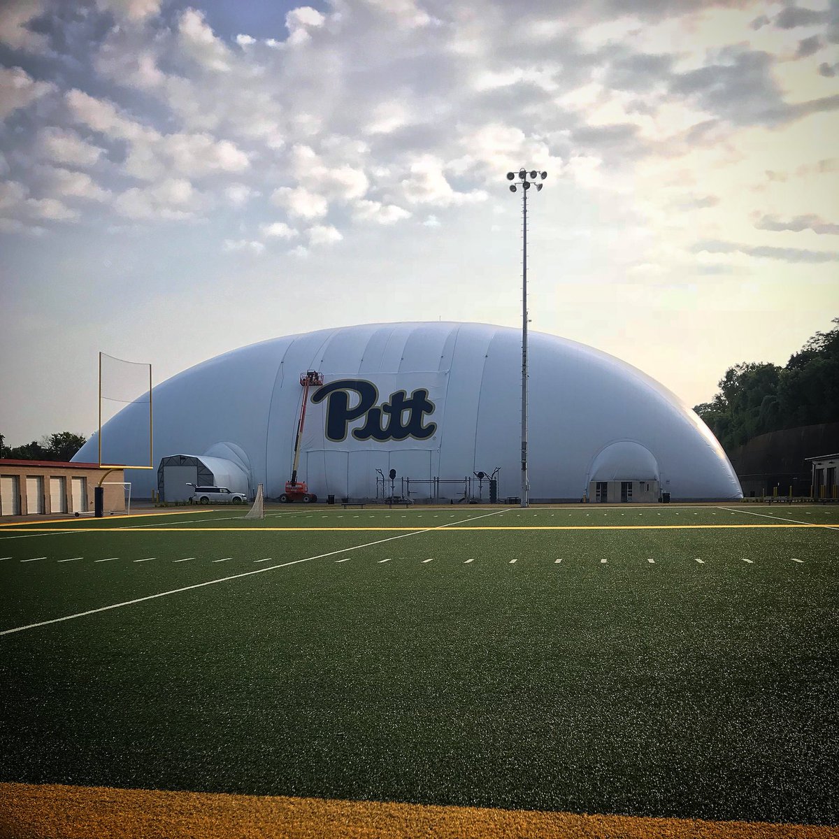 PittCampusRec's tweet photo. Big things are happening today! The #PittScript is finally going up on the #PittSportsDome! Grab a group of friends and head down to the Dome this summer for some pick-up games or some circuit training on the new outdoor #PittGround! Hours are 12pm-10pm this summer! #PittRec https://t.co/n8xtuaSYLm