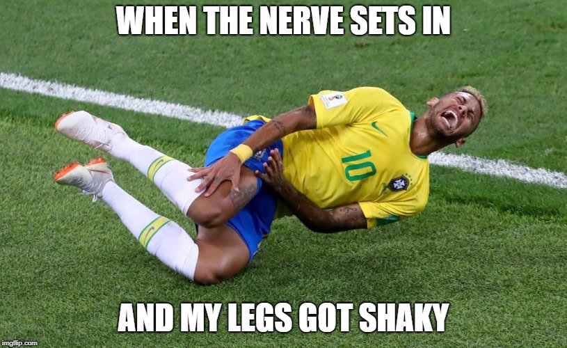 Nervous for a presentation and feel like 'doing the Neymar'? Remember: just doing it is better than not doing at all, no matter the result! You are already ahead of many people for it. 
#publicspeaking #talk #tedtalks #neymarfall #speech #speechpractice #sandwichtechnique