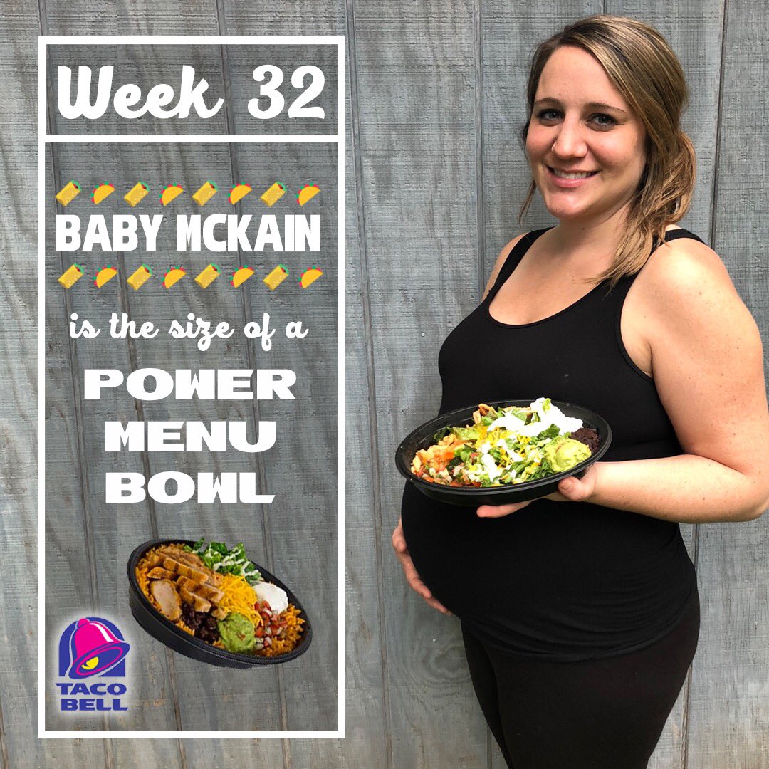 kelseymcmullen's tweet photo. Week 32 and Baby McKain is the size of a @tacobell Power Menu Bowl!
#tacobell #powermenubowl #3rdtrimester #thirdtrimester #32weeks #32weekspregnant #pregnant #baby #maternity #babybump #bumppic #weeklybump #babygirl #septemberbaby #dinobaby https://t.co/tpKJjE3pTl