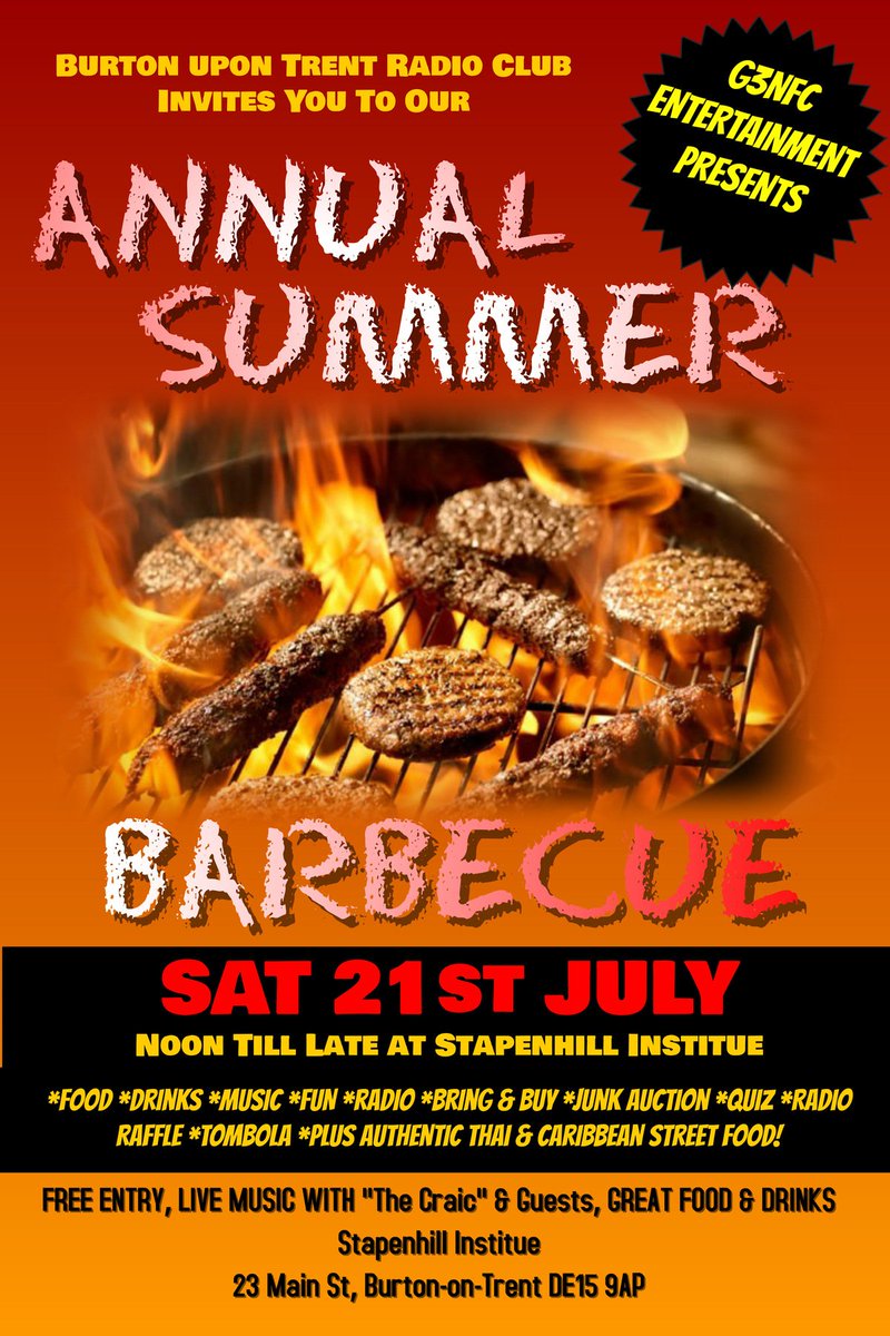 BurtonRadio's tweet photo. Burton Radio Club BBQ Saturday 21st July Noon Till Late, free entry, great food and music. Win a dual band Yaseu handheld. Bring &amp; Buy stall and much more.
Live Ham Radio Station HF &amp; VHF https://t.co/sE6vpKNfCl