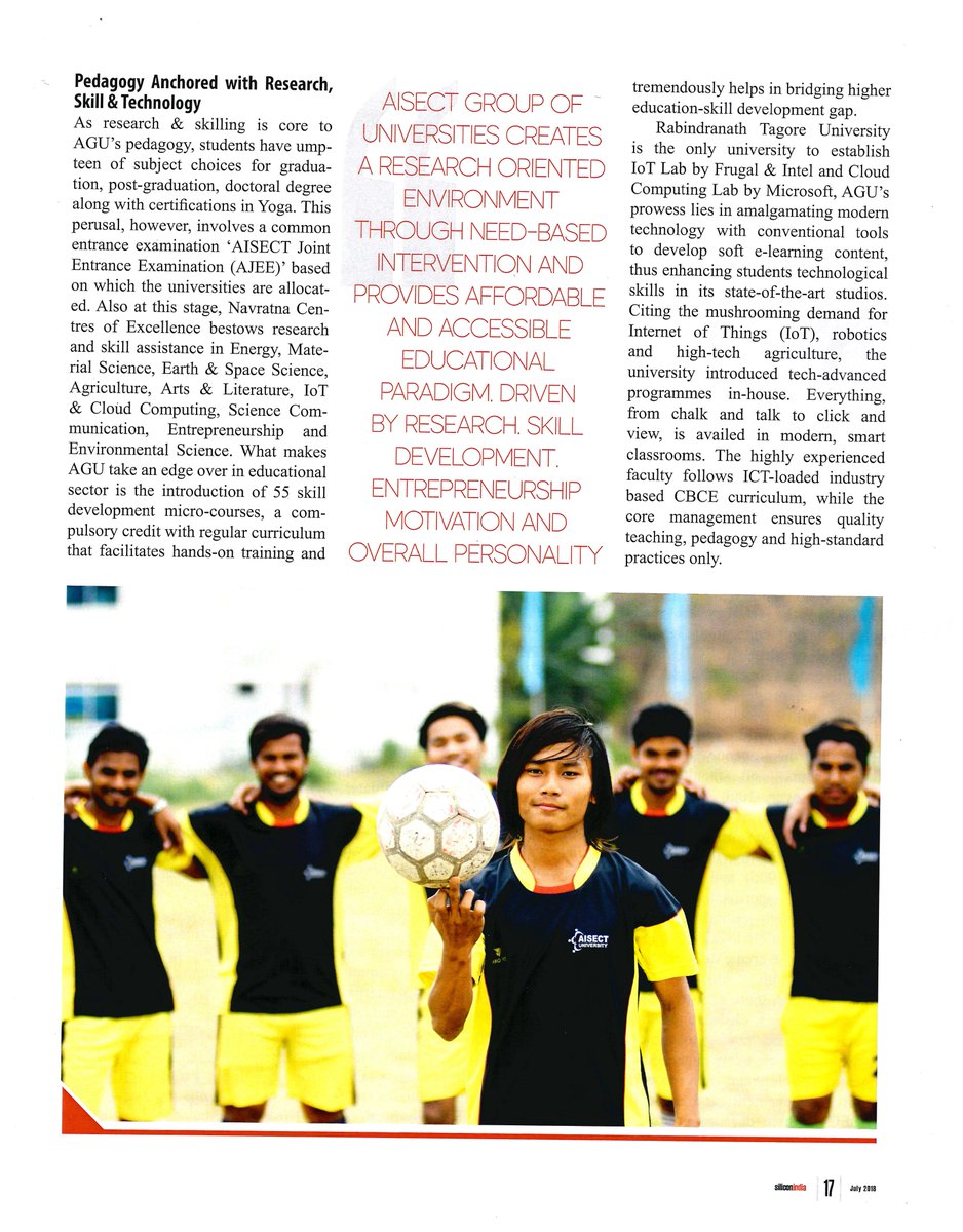 AISECT Group of Universities, established in 2006, having Universities in M.P., Chhattisgarh, Bihar &amp; Jharkhand was recently featured in Silicon India Education magazine.
<a href="/SiddharthAISECT/">SIDDHARTH CHATURVEDI</a> <a href="/AISECTIndia/">AISECT</a>
