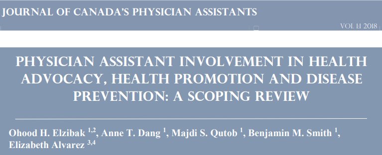 Did you hear? The "Journal of Canada's Physician Assistants" has officially launched. In the first issue, <a href="/Ortho_PA/">Randy</a> @AnneCCPA + colleagues explore the current role of physician assistants in health advocacy, promotion + disease prevention: bit.ly/2zHTglH #CdnHealth