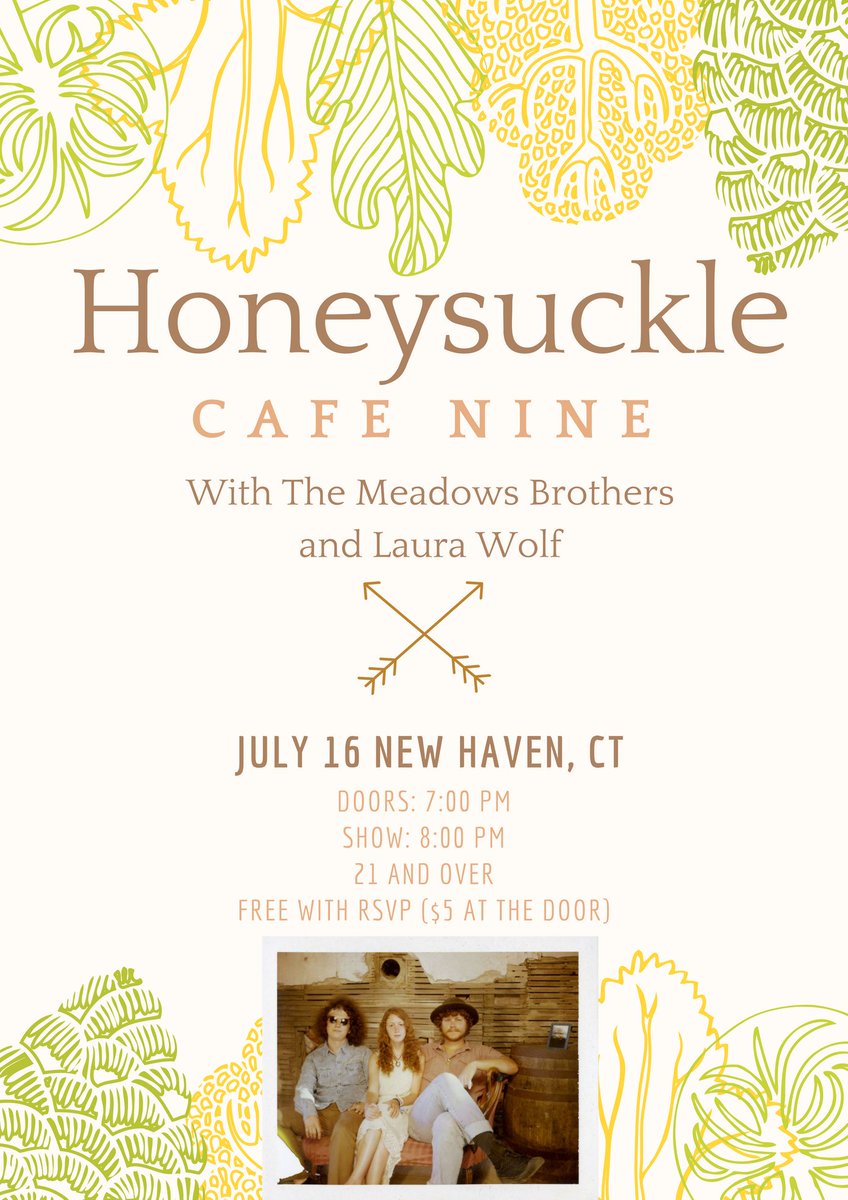 TONIGHT: Boston-based progressive folk band @Honeysuckleband comes to @cafenine with @TheMeadowsBros and @laurawolfmusic! RSVP via our website before 2PM for FREE admission, or $5 at the door.

RSVP: bit.ly/2NOluhz #ManicMondays