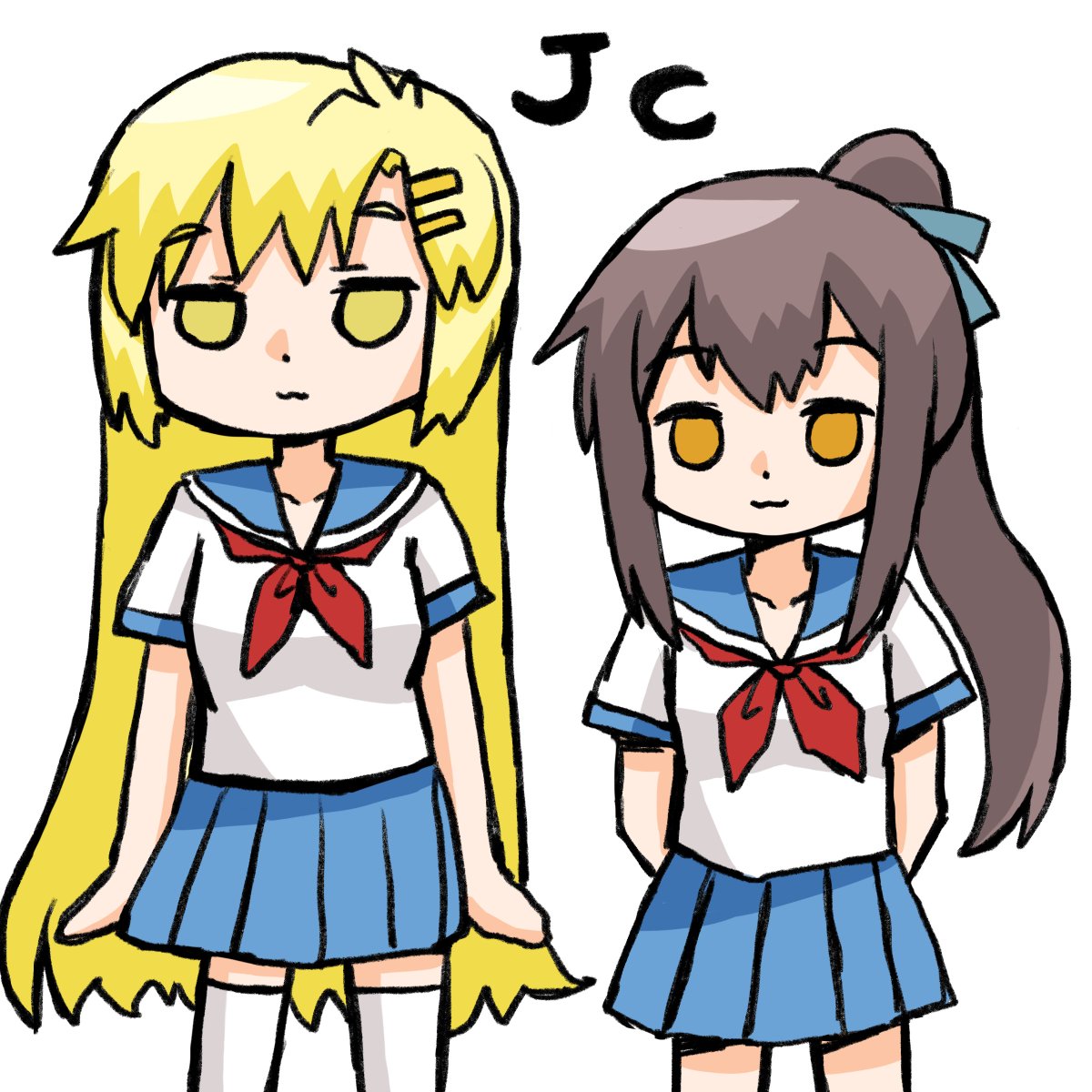 zxybroccoli's tweet photo. JCのイラストを@rifyufujita さんからいただきました！  
JCコス＋髪型を変えたいろはちゃんともやしちゃん・・・可愛すぎるんだがああああああああああ？ 
ジングルコンテスト開催しています！詳しくはピン留めまで！
  #VIPS #DTM #VIPSTART #ジングル #JC https://t.co/0RE2KiUFAE