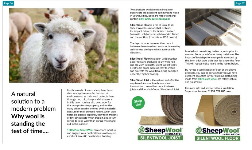 sheepwool's tweet image. Lovely feature in CMO magazine about the key benefits of our 100% Pure SheepWool  Acoustic range see full version here : cmo.realviewdigital.com/?iid=160382#fo… …
we are on pg. 57