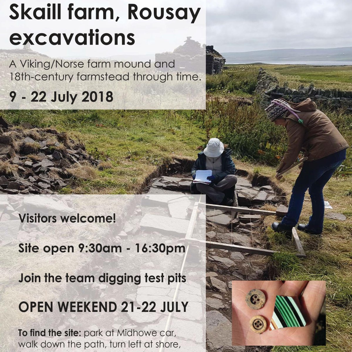 Open Day at Skaill Farm Dig #Rousay 21/22/7 Join <a href="/ThinkUHI/">UHI</a> archaeologists to see evidence of probable Viking smelting in #Orkney #Skaillsaga #Archaeology Site open from 9.30 - 4.30pm <a href="/orkneycom/">orkney.com</a> <a href="/OAS_Orkney/">Orkney Archaeology</a> <a href="/OrkneyHeritage/">OrkneyHeritageSoc.</a> <a href="/VisitScotNews/">VisitScotland News</a>