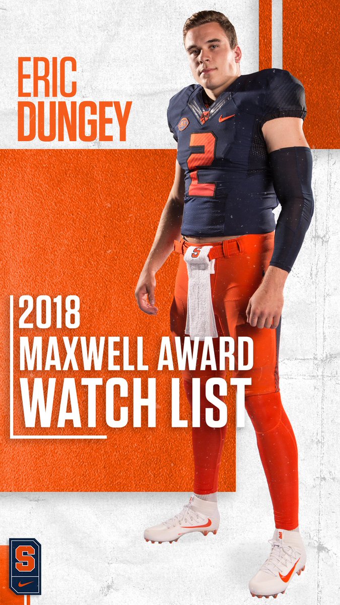 Syracuse Football (@cusefootball) on Twitter photo QB <a href="/EricDungey/">Eric Dungey</a> has been named to the <a href="/TheMaxwellAward/">Maxwell Award</a> Watch List. Award goes to the best player in college football.
๐ bit.ly/2NOnrdT
#OITNF ๐๐จ | #CFBWatchMe QB <a href="/EricDungey/">Eric Dungey</a> has been named to the <a href="/TheMaxwellAward/">Maxwell Award</a> Watch List. Award goes to the best player in college football.
๐ bit.ly/2NOnrdT
#OITNF ๐๐จ | #CFBWatchMe