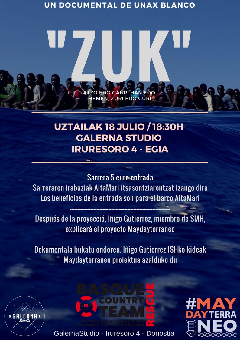 GalernaStudio's tweet photo. Este miercoles a las 18:30 estrenaremos en Galerna "ZUK", el docu de 
@unaxblanco sobre la respuesta de la ciudadania vasca con los #refugiados 
Aqui puedes ver el teaser https://t.co/FveuK1Rqec #Donostia #Egia https://t.co/JzPhSJzG4m