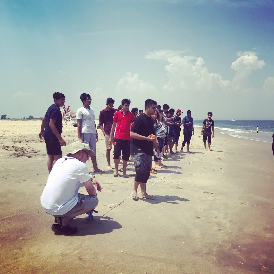NJSeaGrant's tweet photo. Today, #NJSeaGrant and Prof John Tiedemann from @monmouthu hit the beach with a group of eager-to-learn high school students from @EdUSAPakistan! We hope they enjoy the rest of their time exploring universities along the #EastCoast / #SandyHookAdventures #edprograms https://t.co/IF8c2EI0vn