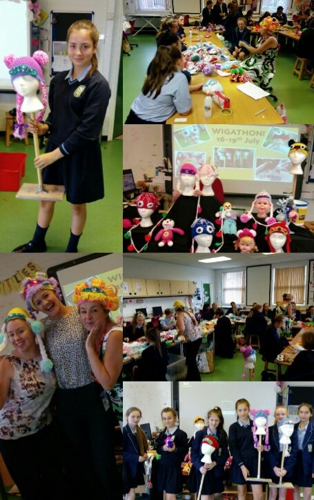 BHCHS_Chaplain's tweet photo. We have had an amazing time on Day 1 of our #wigathon with @vonnybee from @wigzeewoo! Year 8 did a fantastic job making fun woollen wigs for children who have lost their hair. There's a queue of girls willing to take them to @AlderHey already! Bring on the next 3 days of fun! https://t.co/vevrM1qq8m