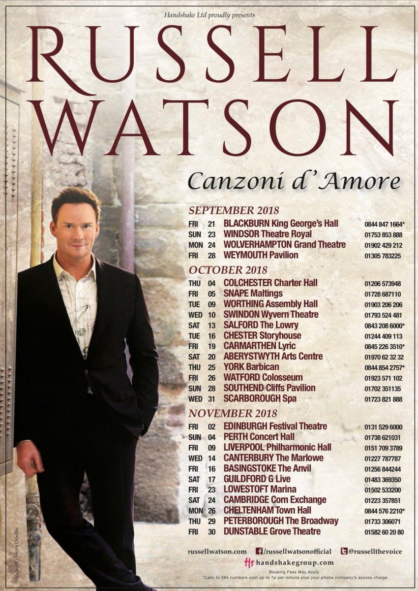 russellthevoice's tweet image. Coming up - Canzoni d’ Amore Tour is back in the autumn, tickets selling fast. 🎊🎉