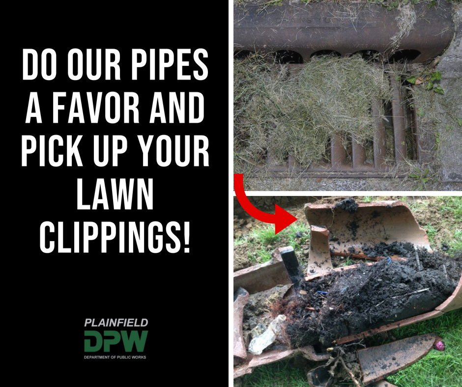 TownPlainfield's tweet photo. Grass clippings and other yard debris are a significant source of storm water pollution. When you blow your lawn waste into the street it can clog the storm drainage system, plug pipes and cause flooding during rain events. https://t.co/5lcbcye33q