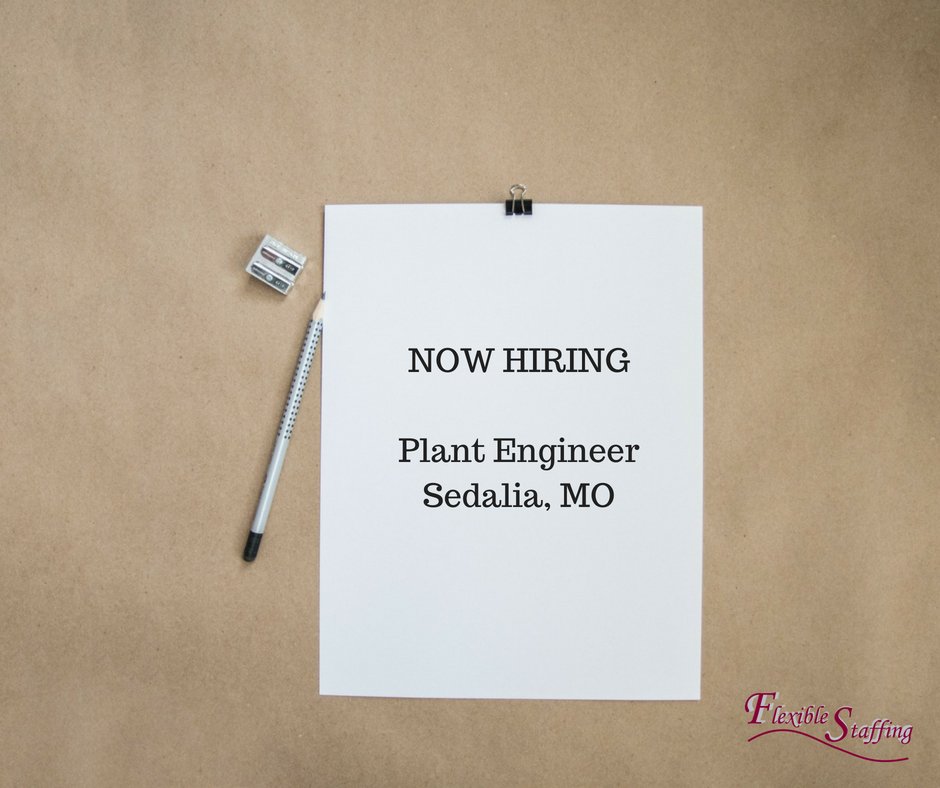 Flex_Staffing's tweet photo. Accepting resumes for Plant Engineer in Sedalia, MO!
 3 years minimum project management experience and strong understanding of Civil Engineering principles and practices.
 Email resume to jobs@flexible-staffing.com or call us at 660-422-8400 with any questions. https://t.co/bAysKSSbrU
