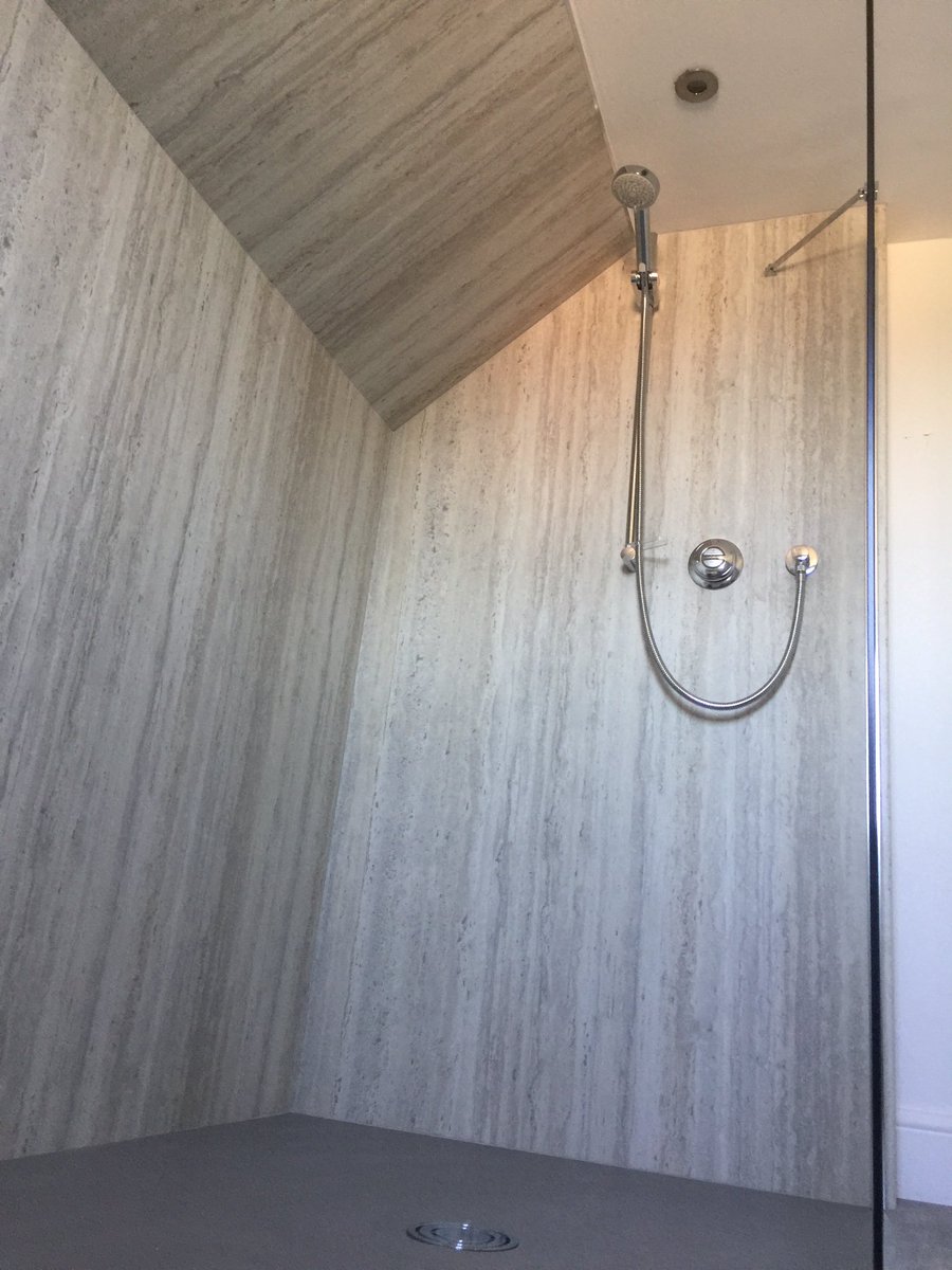 DavidBialan's tweet image. Attic wet room! angled walls and ceiling can make all the difference #bushboard #ids #nuance #kardean #farrowandball  #loft #bathroom