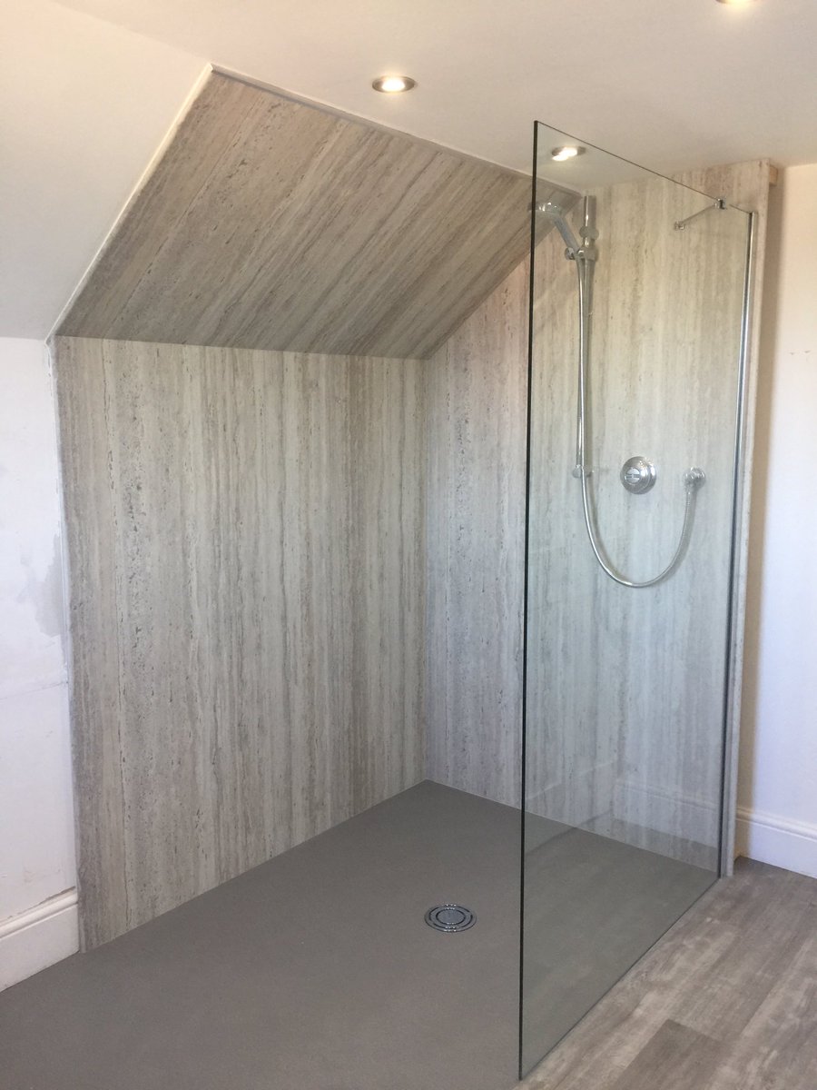 DavidBialan's tweet image. Attic wet room! angled walls and ceiling can make all the difference #bushboard #ids #nuance #kardean #farrowandball  #loft #bathroom