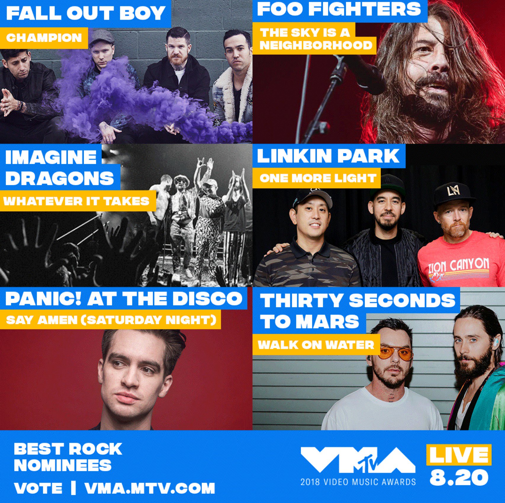Fall Boy on Twitter: "wonder who will come out as the Champion for Best Rock at the #VMAs 🤔 psst, vote https://t.co/gYx1w2efc7 https://t.co/uu1xiufrA6" / Twitter