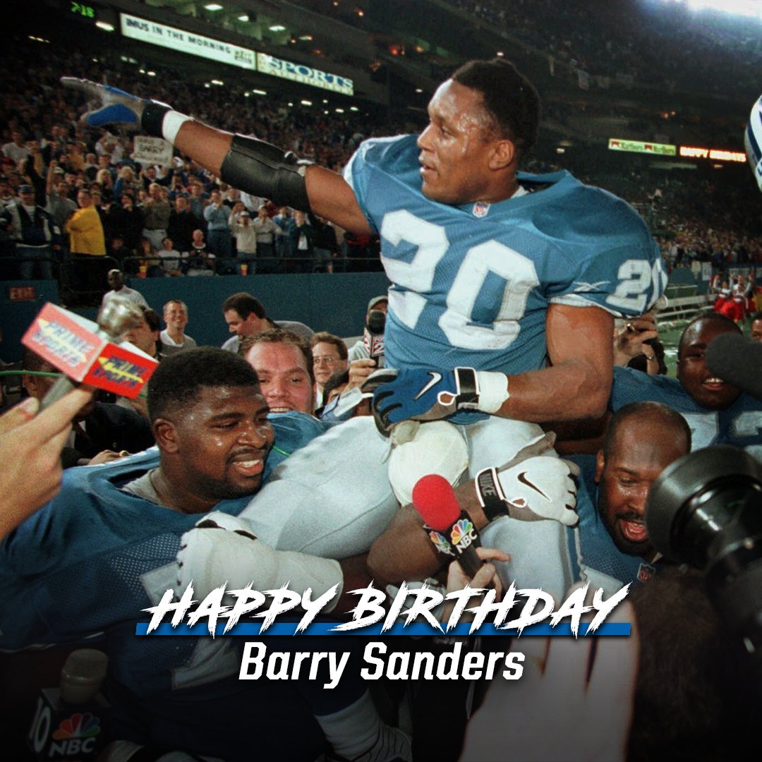 Happy 50th birthday to the 🐐, <a href="/BarrySanders/">Barry Sanders</a>! #20turns50