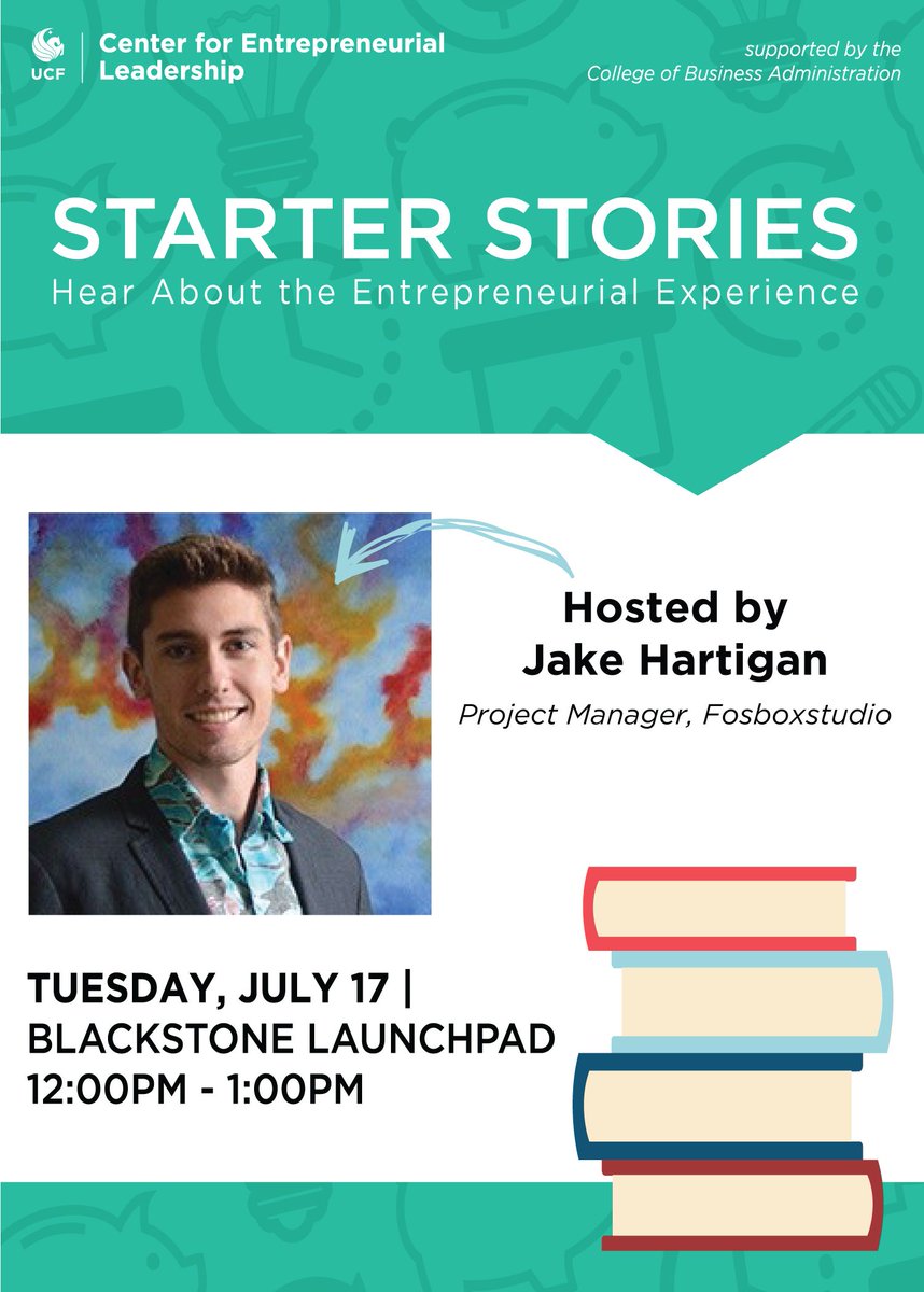 LaunchPad_UCF's tweet photo. Sit back, relax, and learn all about the startup experience from Jake Hartigan, a former UCF starter at our Starter Stories event TOMORROW @ 12PM in the Blackstone LaunchPad. 

👉 RSVP: https://t.co/kfdm4IdgYe https://t.co/qf48reovCw