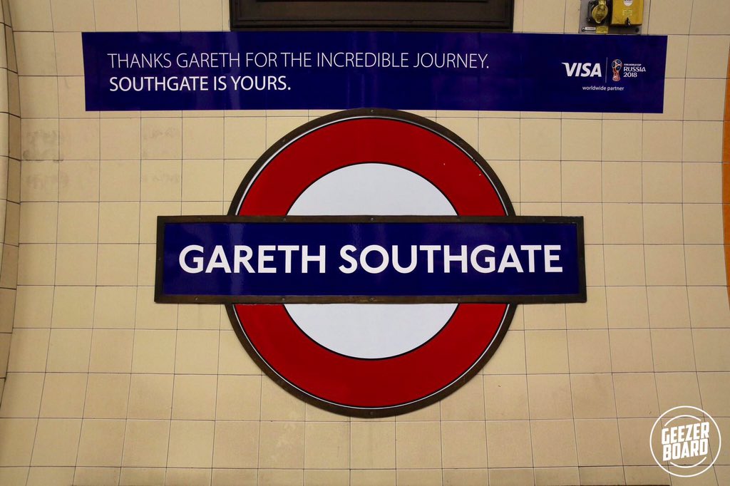 GeezerBoard's tweet image. Southgate Tube Station has been renamed Gareth Southgate in honour of him being top of the GeezerBoard