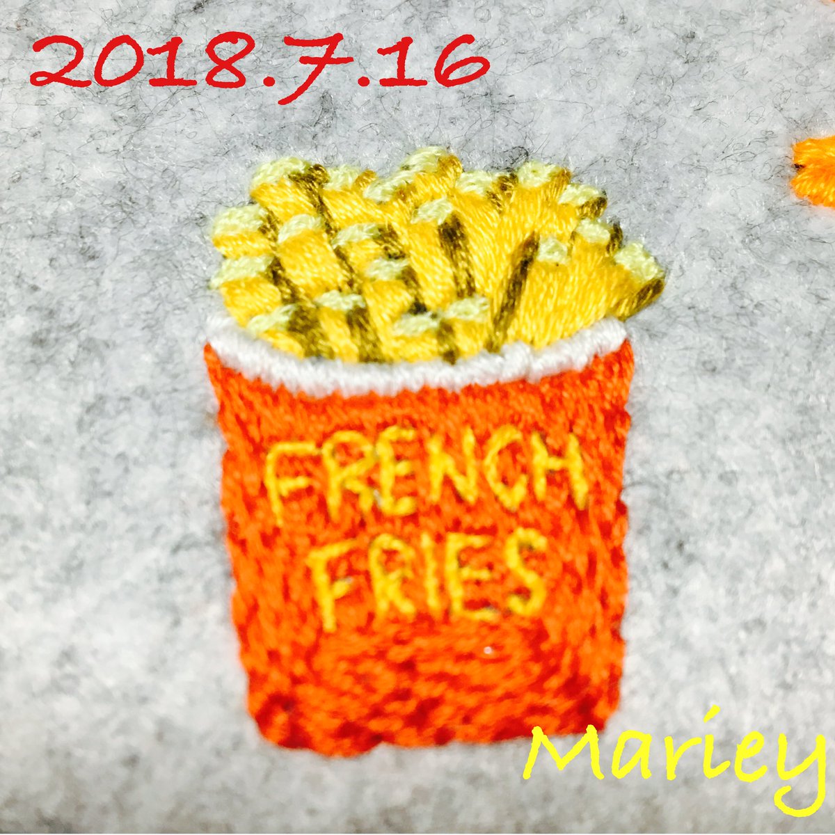 mariey0224's tweet photo. ７月１６日。

フライドポテト🍟
すぐ終わると思いきや、すんごい時間かかったー。
精進します。

#Mariey #embroidery #handembroidery #handmade #embroideryinstaguild #foodstagram #food #frenchfries #junkfood #ハンドメイド #手しごと #手刺繍 #フライドポテト #ジャンクフード https://t.co/1XjiXTwomK
