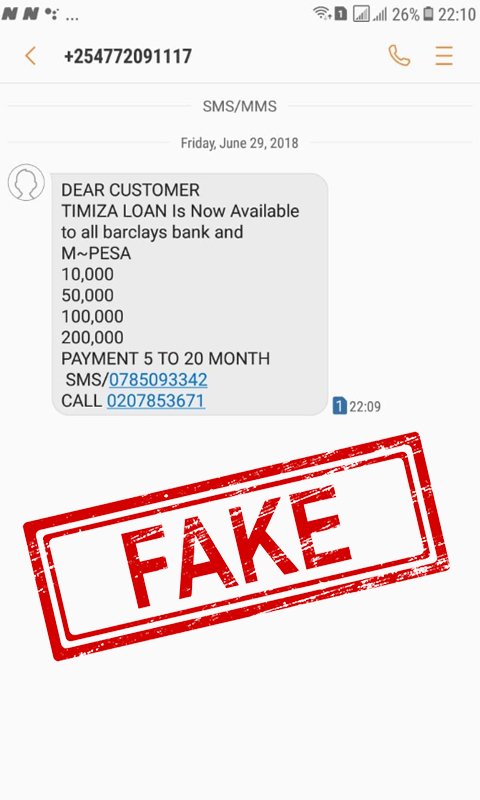 AbsaKenya's tweet photo. Stay woke, don't fall prey to scammers posing to be us 🚫 P.S all communication on service alerts, products and giveaways for TIMIZA appear as shown below.

 If it is 07... it's definitely not us!😶 https://t.co/I9PNcDDeG1