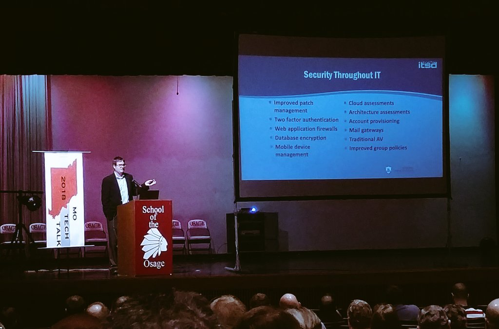 drewmca's tweet photo. Learning with knowledgeable k12 #tech leaders at #MOTechTalk2018 today.  Great keynote by @michaelroling about the important work https://t.co/1U8GJEGMDL is doing for our state. https://t.co/9MY90YpmDx