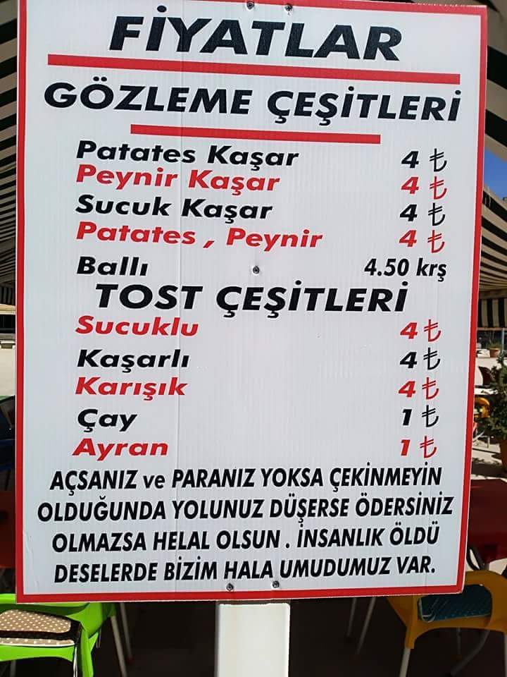 İzmir Karşıyaka' da bir menü imiş.