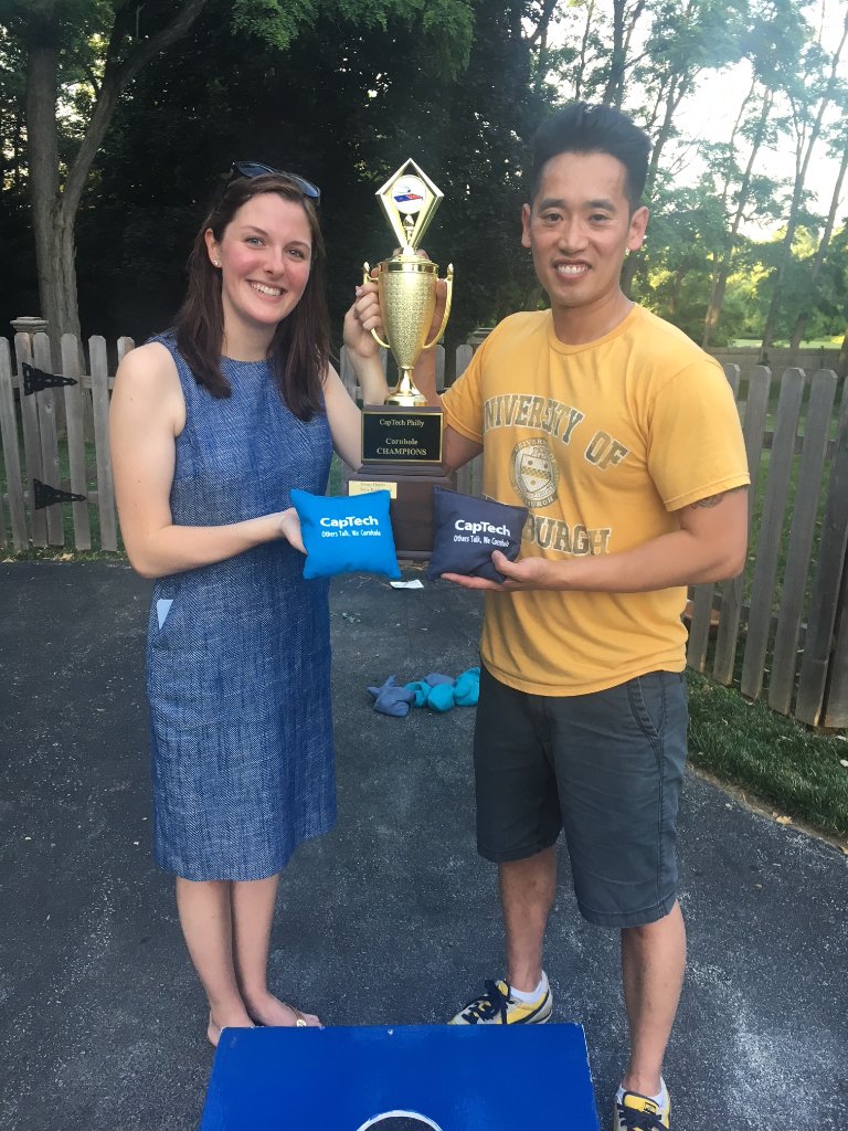 CapTech_Tweets's tweet photo. Congratulations to the winners of our #CapTechPHI Cornhole Tournament! https://t.co/rMCXTBgSk6