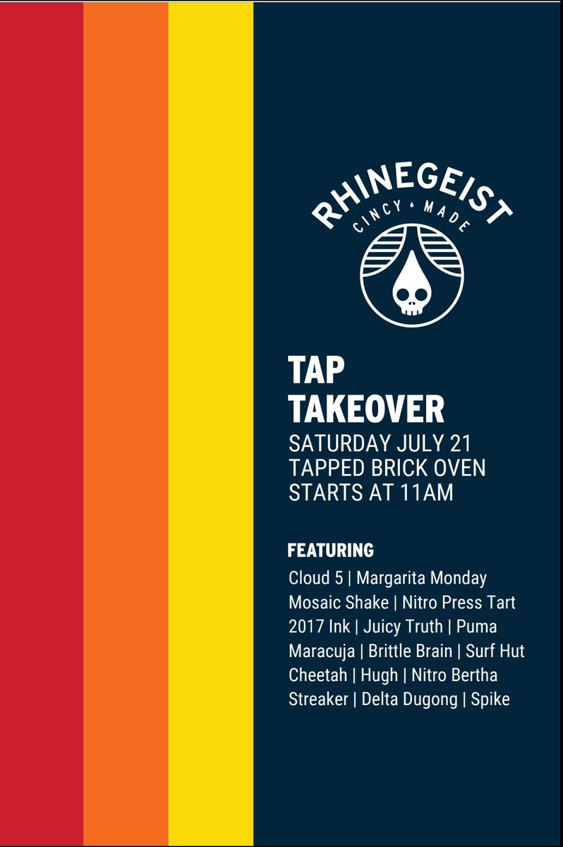 RhinegeistAli's tweet photo. We're counting down the days to our massive @rhinegeist #taptakeover event @tappedoven! See you Saturday starting @ 11am for a day of epic proportions + more geisty goodness than you can handle! #craftbeer #thisisrhinegeist #cidergeist #cincymade #20ofmyclosestfriends https://t.co/jHPhq8R8kP