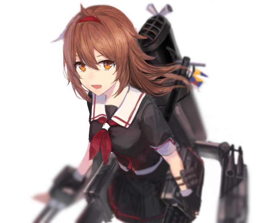 shiratsuyu (kancolle) 1girl solo school uniform brown hair serafuku red hairband hairband  illustration images