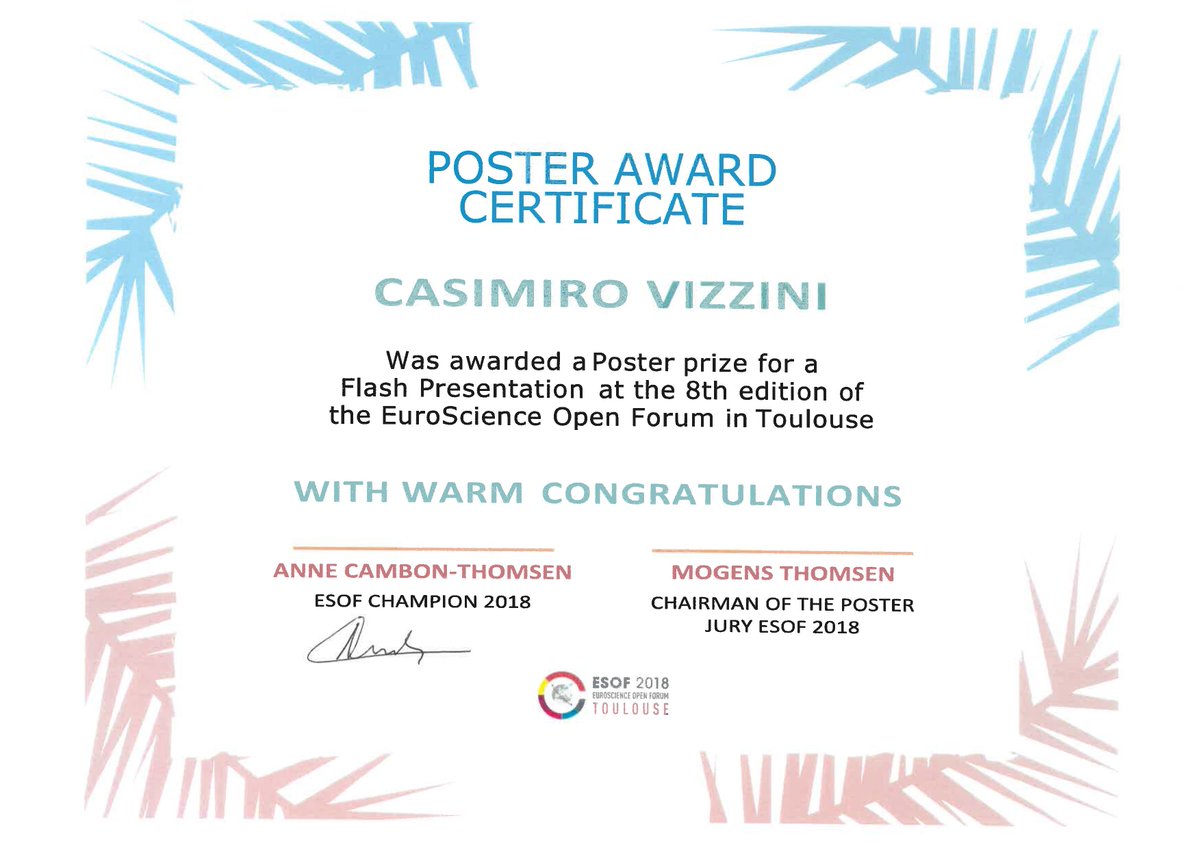 insscide_eu's tweet photo. Our @UNESCO Expert Casimiro Vizzini @casiviz has been awarded a Poster Prize for the @insscide_eu flash presentation at @ESOF_eu 2018 in Toulouse! Congratulations 👏 https://t.co/uUO1cZt1ME