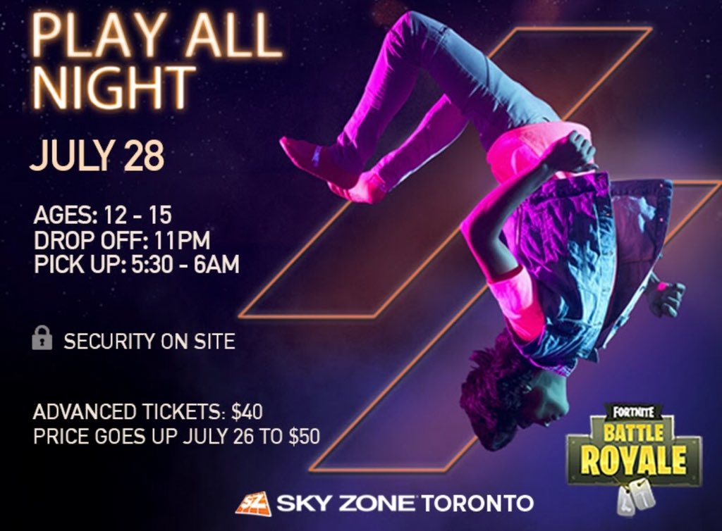 Sky Zone Toronto Sur Twitter Fortnite Tournament Anyone We Re Throwing The Biggest Overnight Party A Chance To Come Play All Night At Sky Zone Live Entertainment With Dj Trevor Karaoke Glow Sky Zone Fortnite Lock In Price Sky Zone Fortnite Lock In Price Sky Zone Toronto Sur Twitter Fortnite Tournament Anyone We Re Throwing The Biggest Overnight Party A Chance To Come Play All Night At Sky Zone Live Entertainment With Dj Trevor Karaoke Glow
