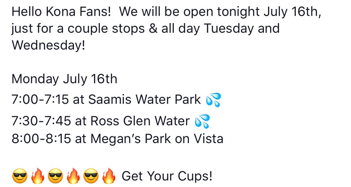 Thanks Mother Nature!  Here is today’s stops... get those cups!