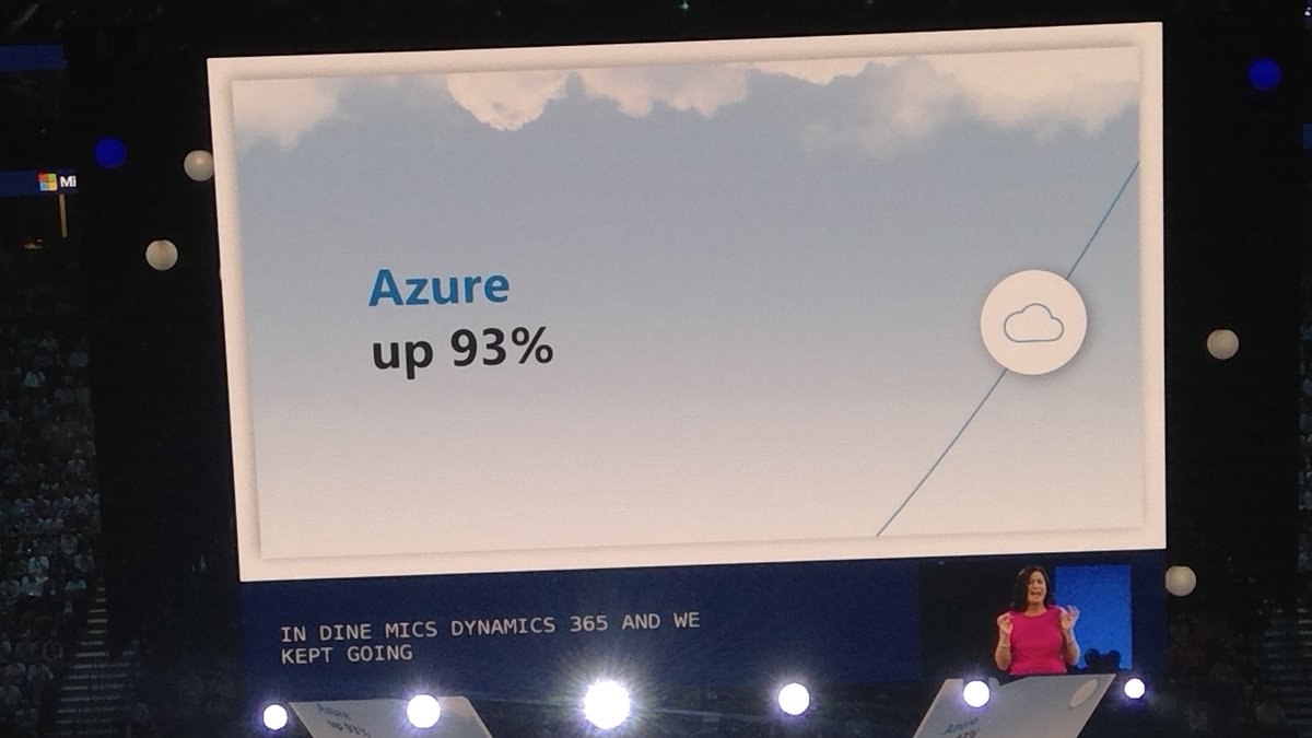 A trillion dollar opportunity for partners in services revenue, 10 billion #IoT devices, <a href="/Azure/">Microsoft Azure</a> growth nearly doubles in just 3 quarters... Future looks bright for #FY19 #MSInspire2018