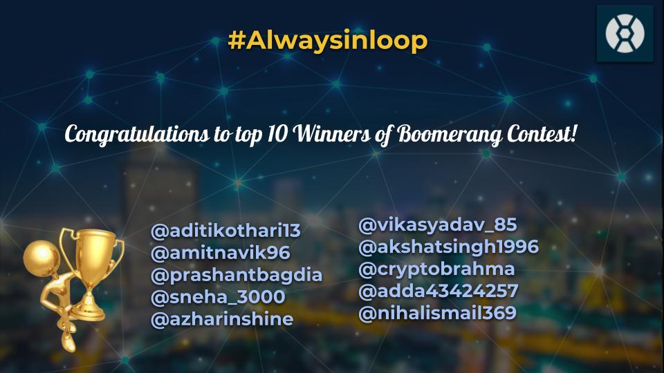 koinexindia's tweet image. The result of our #Boomerang contest is out!
Congratulations to our 10 lucky winners. The rewards details will be shared with you all shortly. 
For more exciting contests and prizes be #AlwaysInLoop