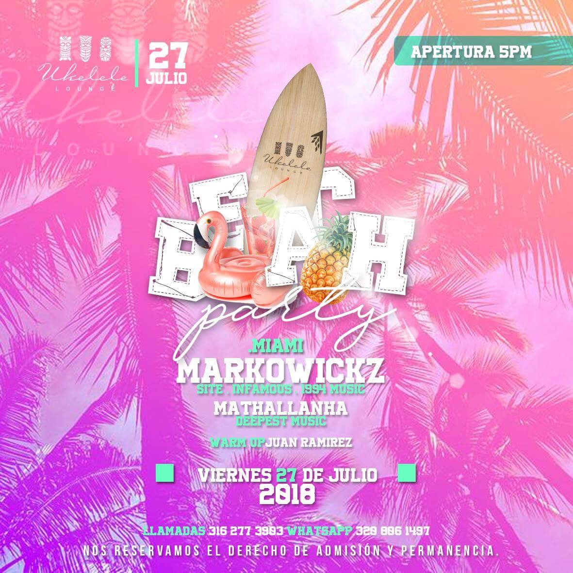 MarkowiczMusic's tweet photo. Back in Colombia on July 27 for the Summer Beach Party at Ukelele Lounge Bar! #Colombia #beachparty https://t.co/Qd7Qcqq1GL