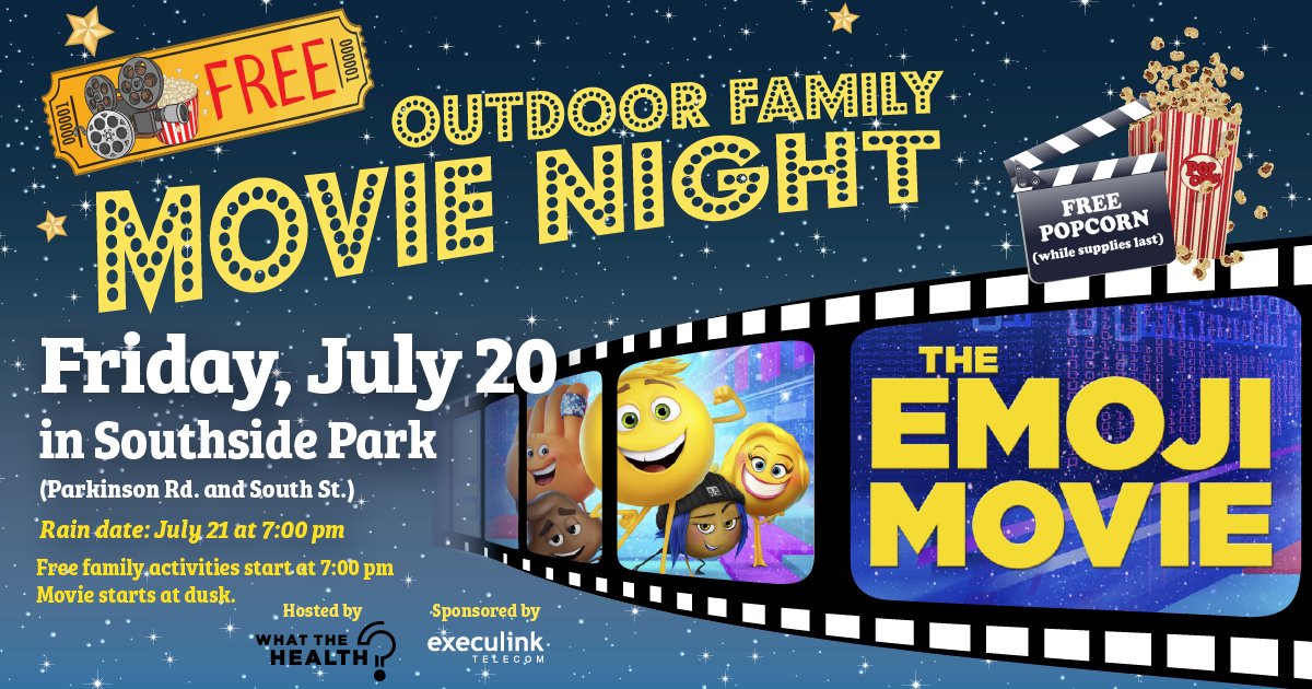 Execulink's tweet photo. Bring your 👨‍👩‍👧‍👦, grab some🍿, sit under the 🌃 and join us for a free Outdoor Family Movie Night brought to you by @WTHOxford! Come visit the Execulink tent at Southside Park in Woodstock on Friday, July 20th for fun prizes and #awesome swag! https://t.co/KFdWc8js5U