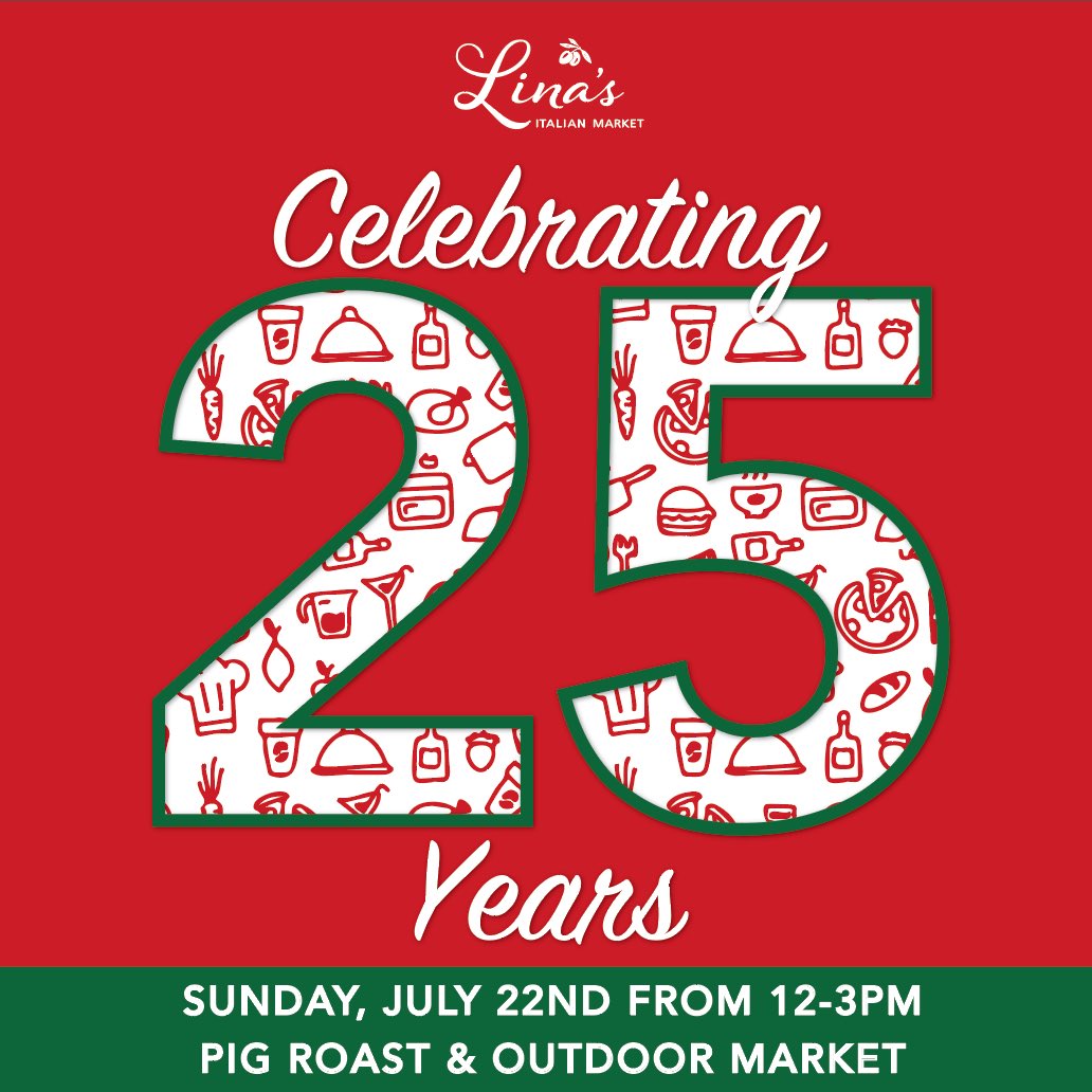 Please join us on July 22nd for our 25th Anniversary Party! Come see the new renovations, enjoy a pig roast and samples from vendors, plus so much more. #linasmarket #25years #yyc
