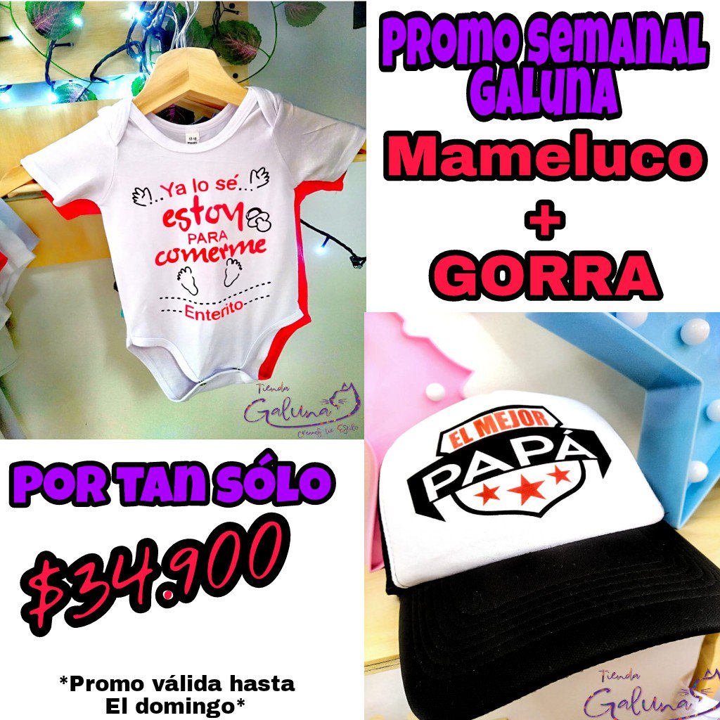 galunaccesorios's tweet photo. #PromoSemanal gorra + mameluco personalizados. Envíos a todo el país 3007104038-3182785508
#Galuna2018 #FamiliaGaluna #ArtículosPersonalizados #GorrasEstampadas #GorrasPersonalizadas https://t.co/V0Gj5e3HRp